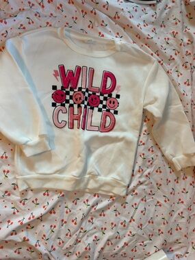 SHEIN White Sweatshirt with Pink 'WILD CHILD' Graphic